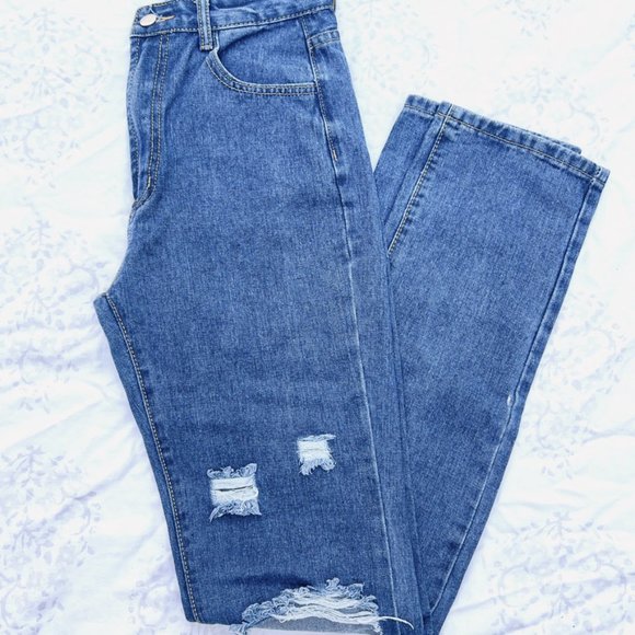 SHEIN High Rise Straight Boyfriend Ripped Jeans size XS 26 waist - Picture 2 of 6
